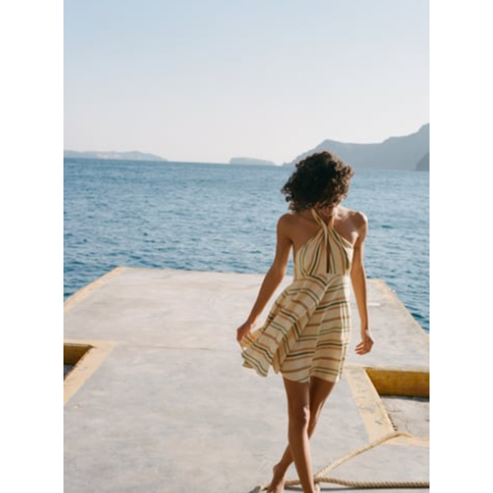 Zara Cream Beige Linen Halter Mini Dress Size Large